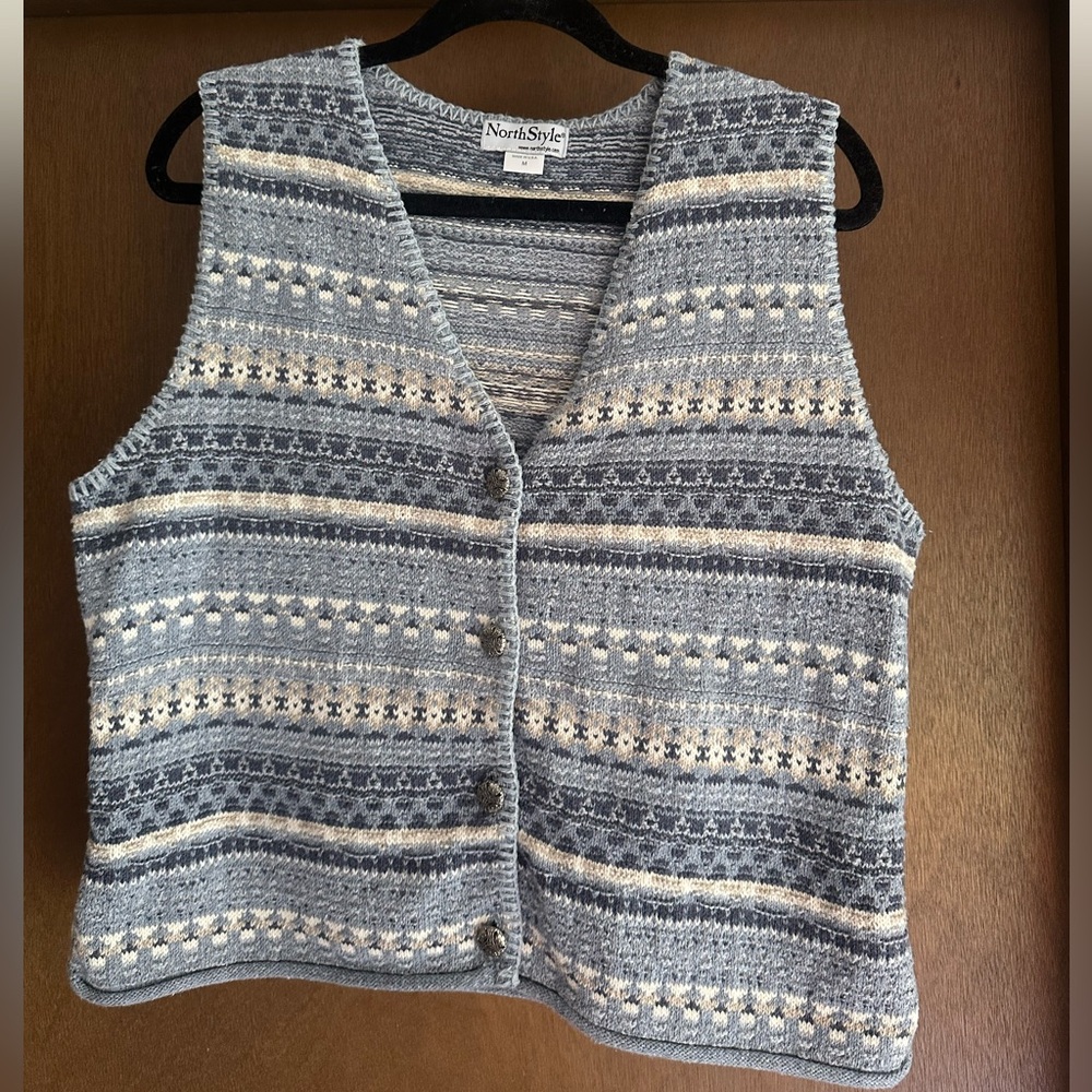 Vintage Knit Vest in Blue and Cream